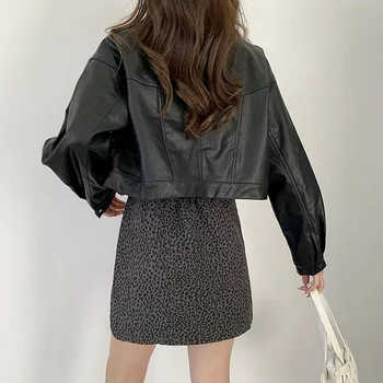 Must Nahast Jakk Naiste 2021 Korea Fashion Harajuku Mantel Naiste Vintage Elegantne Streetwear Valge Lühike Nahast Moto Jope 149821