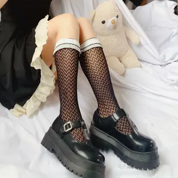 Must Valge Pitsist Sukad Naiste Suvel Ruffles Pikad Sokid Jaapani Lolita Fashion Tüdrukud Armas Laine Võrksukki Läbipaistev 175325