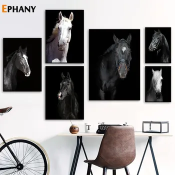 Must ja Valge Hobune Seina Art Plakatid Metsloomade Lõuend Print Kaasaegne Minimalistlik Maali Pilte elutuba Home Decor 113482