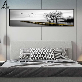Must ja Valge Maastiku Pildid Lõuendile Maali Järve Sild Plakatid Seina Art Lindude Pildid elutuba, Magamistuba Raamimata
