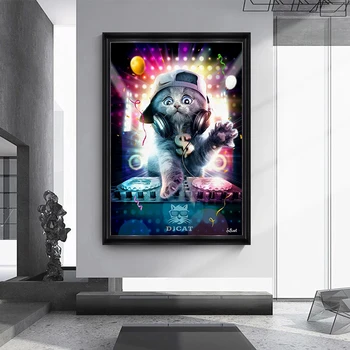 Muusika DJ Super Lahe Kass Loomade Kunsti Lõuend Maali Plakatid ja Pildid Seina Art Pilt elutuba Home Decor (raamita) 65811