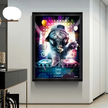 Muusika DJ Super Lahe Kass Loomade Kunsti Lõuend Maali Plakatid ja Pildid Seina Art Pilt elutuba Home Decor (raamita)
