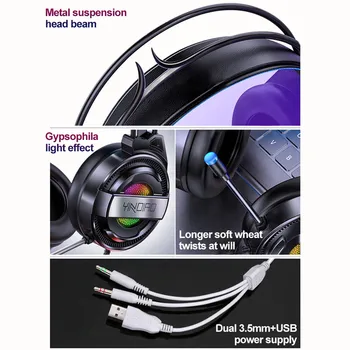Mängimine Kõrvaklapid Mängija Kõrvaklappide Surround Heli, Juhtmega Stereo Kõrvaklapid Mikrofoniga, Värvilise Valguse ARVUTI Sülearvuti Mäng Peakomplekt
