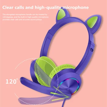 Mängimine Kõrvaklapid Mängija Kõrvaklappide Surround Sound Stereo Kass Kõrva LED Mic Lapsed Tüdrukud Kõrvaklapid Armas 3,5 mm Peakomplekti HD Mikrofon