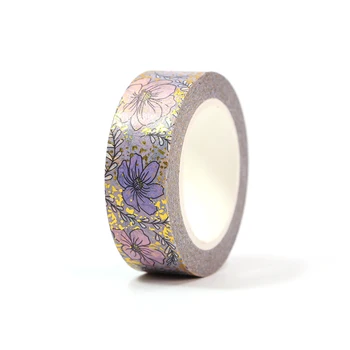 NEW 1PC Decorative Gold Foil Daisy Purple Flowers Washi Tapes Paper for Bullet Journal Adhesive Masking Tape Kawaii Stationery
