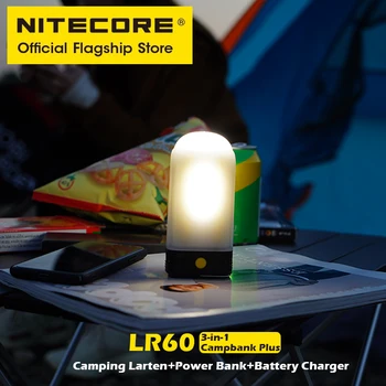 NITECORE LR60 Camping Light Power Bank Laadija 280 Luumenit Laetav Kaasaskantavad LED-Latern, Mille 18650 Aku, USB-C Laadimine