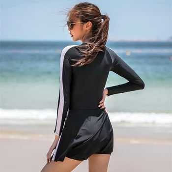 NODELAY 2021 Uus Ühes Tükis Ujumistrikoo Lukuga Seelik Naiste Ujumisriided Beachwear Pikad varrukad trikoo Naine veesport Ujuda Masti