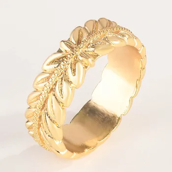 NPKDS Trendikas Ehteid Rõngad Naiste 14k Kollane Kuld Nikerdatud Havai Frangipani Nisu Leaf Ringi Pulma-Aastapäeva Kingitus