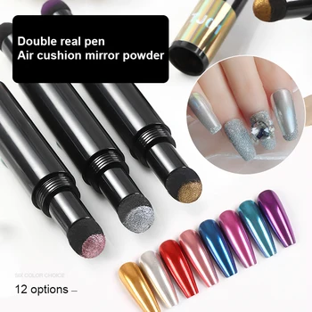 Nail Art kahe otsaga Õhu Padi Pen Magic Mirror Pulber Küünte Pulber Küünte Pen Glitter Muticolor Chrome Holographics Nail Art