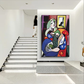 Naine Raamat Picasso Lõuendile Maali Sürrealism Kunst Plakatid ja Pildid Cuadros Seina Art Pilt elutuba Home Decor 105825