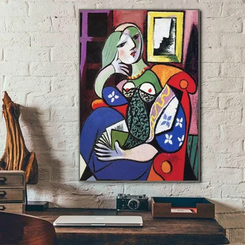 Naine Raamat Picasso Lõuendile Maali Sürrealism Kunst Plakatid ja Pildid Cuadros Seina Art Pilt elutuba Home Decor