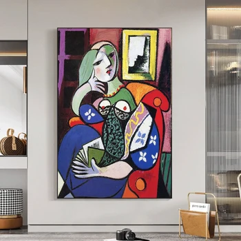 Naine Raamat Picasso Lõuendile Maali Sürrealism Kunst Plakatid ja Pildid Cuadros Seina Art Pilt elutuba Home Decor