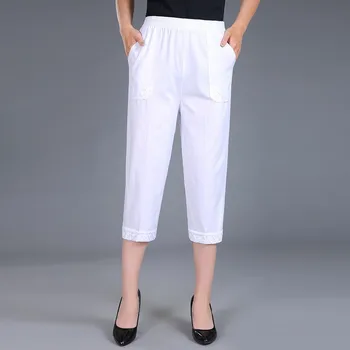 Naiste Capris Püksid Naiste Suvel 2021 Naiste Kõrge Vöökoht Püksid Must Naine Candy Värvi Sirge Vasika Pikkusega Püksid Suurus 4XL 195857