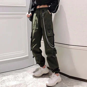 Naiste Cargo Püksid Hip-Hop Streetwear Lasti Femme Mood Harajuku Kett Püksid Naiste Korea Stiilis Musta Haaremi Püksid 117520