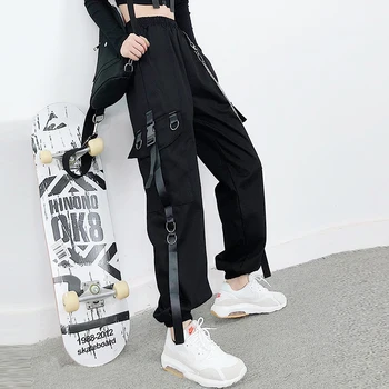 Naiste Cargo Püksid Hip-Hop Streetwear Lasti Femme Mood Harajuku Kett Püksid Naiste Korea Stiilis Musta Haaremi Püksid