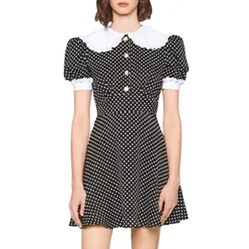 Naiste Dot Väike Must Kleit 2021 Disainer Suvine Kleit Peter Pan, Krae on Puhvis Varrukad On Line Lühike Mini Kleit Vestidos de Mujer