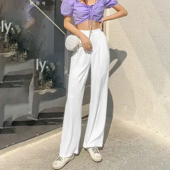 Naiste Kevad-Suvel Uus Lilla-Valge Pikad Püksid Vintage Naiste Kõrge Vöökoht Elegantne Office Lady Püksid Street Casual Põhjad