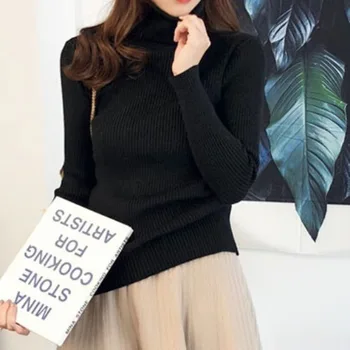 Naiste Kevad-Sügis Kõrge Kaelusega Kampsunid Pulloverid Tops Kampsun Lady Must Valge Pullover Kampsun Kootud Soe Põhi-Tops