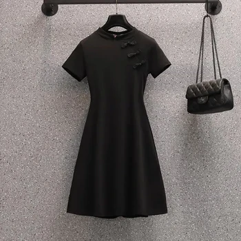 Naiste Kleit Pluss Suurus 2021 Suvel Uus Slim Kleit Puhta Värvi Kõrge Vöökoht Midi Vintage Elegantne Elastne-Line Moe-Emane 66844