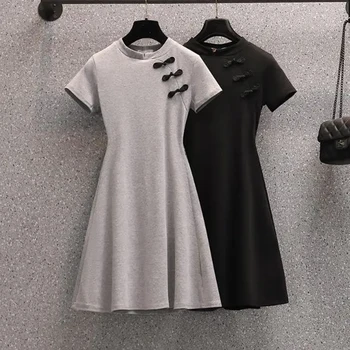 Naiste Kleit Pluss Suurus 2021 Suvel Uus Slim Kleit Puhta Värvi Kõrge Vöökoht Midi Vintage Elegantne Elastne-Line Moe-Emane