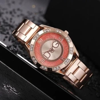Naiste Käekellad Uus Mood Rose Gold Crystal Quartz Watch Daamid Roostevabast Terasest Rihm Kvaliteetne Kleit Quartz Watch Reloj 12761