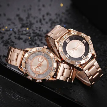 Naiste Käekellad Uus Mood Rose Gold Crystal Quartz Watch Daamid Roostevabast Terasest Rihm Kvaliteetne Kleit Quartz Watch Reloj