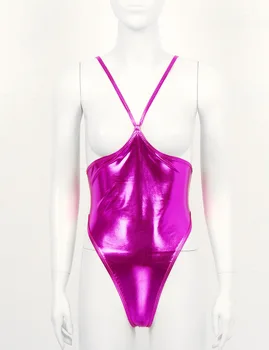 Naiste Leotard Bodysuit Läikiv Metallik Pesu Reguleeritavad Õlapaelad Paljaste Rindade alaselja Suure-cut Sexy Thong Nightwear