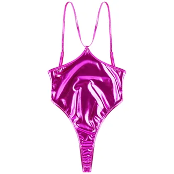 Naiste Leotard Bodysuit Läikiv Metallik Pesu Reguleeritavad Õlapaelad Paljaste Rindade alaselja Suure-cut Sexy Thong Nightwear