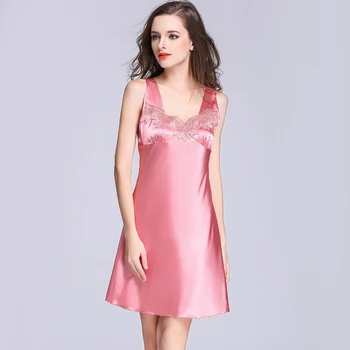 Naiste Lühike Nightie Õhuke Siid Suvel Pits Tahke Daamid Vest Nightgowns Satiin Homewear Naiste Mood 2021