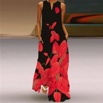 Naiste Maxi Kleit Suveks Vintage Õie 3D Trükitud Beach Elegantne Pikk Kleit Pluss Suurus Naine Lepinguosalise Kleit Sundress Vestidos