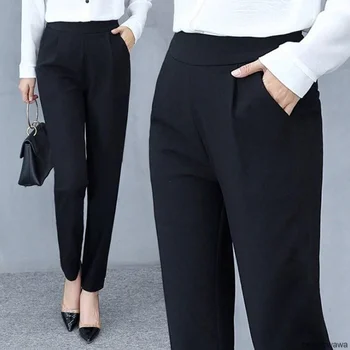 Naiste Office Daamid Haaremi Püksid Tahked Värvi Naiste Kõrge Vöökoht Taskud Pliiats Pikk Pliiats Püksid Liiga Põhi