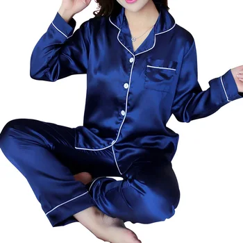 Naiste Pidžaama Komplekt Pehmete Silk Satin Turn-down) Krae Vabaaja Pjs Set Nightgowns Sleepwear Pikk Varrukas+Pikad Püksid Suurusele M-5XL
