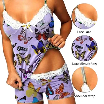 Naiste Pidžaama Komplekt Seksikas Sleepwear Komplekt Top + Püksid Satiin Pidžaamad Naiste Pits V-Kaeluse Pyjama Rüü Naine Cami