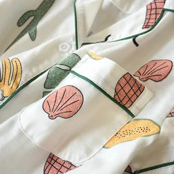 Naiste Puuvillane Homewear 2021 Uus Suvi Marli Lühikesed Varrukad Naiste Pidžaama Püksid 2tk Komplekt Cute Cartoon Trükitud Sleepwear Pidžaamad