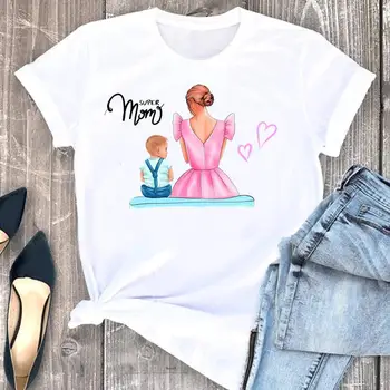 Naiste Riided Ema, Ema, Tütar Magus 2021 Cartoon Mood Lühikesed Varrukad Suvel Prindi Tshirt Naine Tee Top Graphic T-särk