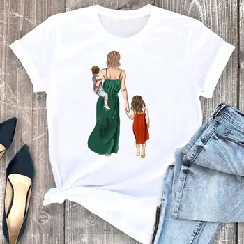 Naiste Riided Ema, Ema, Tütar Magus 2021 Cartoon Mood Lühikesed Varrukad Suvel Prindi Tshirt Naine Tee Top Graphic T-särk