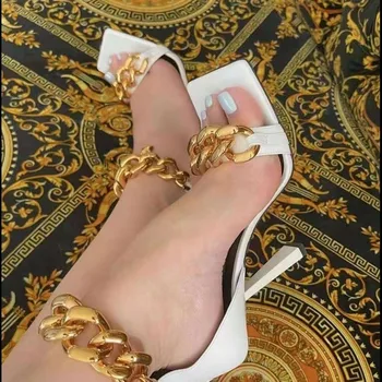 Naiste Sandaalid 2021 Uus Suvi Kingad, Seksikas Kõrge Kontsaga Sandaalid Metallist Kett Avatud Varvas Stilettos Mood Pool, Pluss Suurus Naiste Kingad