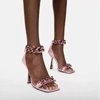 Naiste Sandaalid 2021 Uus Suvi Kingad, Seksikas Kõrge Kontsaga Sandaalid Metallist Kett Avatud Varvas Stilettos Mood Pool, Pluss Suurus Naiste Kingad