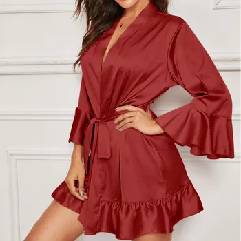 Naiste Seksikas Pits 2021 Nightwear Aluspesu Sleepwear Nightgowns Silk Nightdress Ruffles Vann Rüü Пижама Женская
