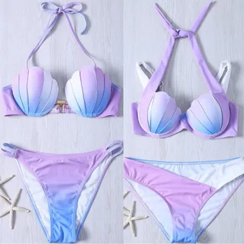 Naiste Sexy Bikini Set Merineitsi Shell Rinnahoidja Ujumisriided, Polsterdatud Push up Ujumistrikoo Beach