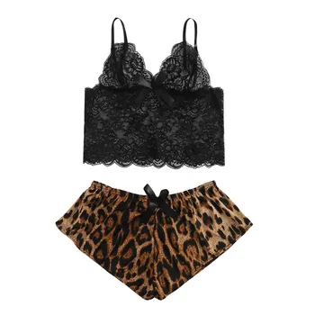 Naiste Sexy Pidžaama Komplekt Seksikas Pits Leopard Printida Pesu Sleepwear Sobiks Vabaaja Pidžaama Emane 2 Töö Nightwear Lühikesed Püksid Komplekt