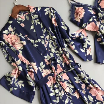 Naiste Siidist Pidžaama Seab Rinna Padjad Flower Print Pijama Sleepwear 5 tk Spagetid Rihm Satiin Kevadel Pidžaamad 2021 #T1G