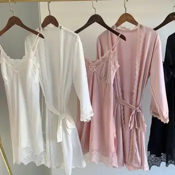 Naiste Suvine Nightgowns Sleepwear Valge Pruut Pruutneitsi Pulm Kleit Täielik Tõsta Pits Chemise Nightwear Lahti Vabaaja Hommikumantel