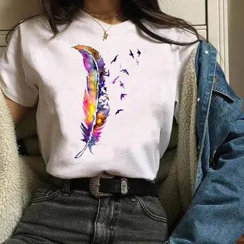 Naiste T-särk Akvarell Sulg Mood Print T-särk Harajuku Graafiline Esteetiline Vabaaja 90s Tee Top Naised