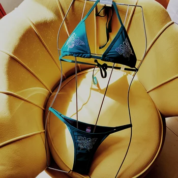Naiste Thong Bikiinid Diamond Ujumispüksid Naine Liblikas Kolmnurk 2 Töö Seab Naiste Lace Up Sexy Bikini Micro 16702