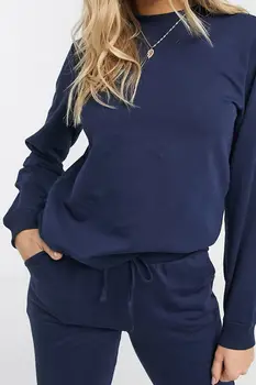 Naiste Tumesinine Puuvillane Pidžaama komplekt 95 Puuvill 5 Lycra Stiilne Disain Teretulnud Kvaliteediga Toote 2021 Trend Fashion Style uus Pidžaama komplekt