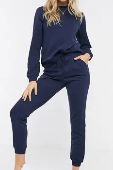 Naiste Tumesinine Puuvillane Pidžaama komplekt 95 Puuvill 5 Lycra Stiilne Disain Teretulnud Kvaliteediga Toote 2021 Trend Fashion Style uus Pidžaama komplekt