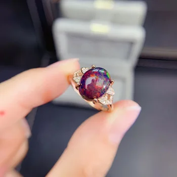 Naiste Uus Ring Naturaalne Must Opaal Sõrmus 925 Hõbe Luksus Atmosfääri Disain Peen ja Elegantne Stiil 85040