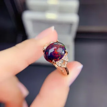 Naiste Uus Ring Naturaalne Must Opaal Sõrmus 925 Hõbe Luksus Atmosfääri Disain Peen ja Elegantne Stiil