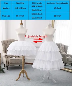 Naiste Valge 3 Hoop Petticoat Seelik Underskirt Pits Lolita Kleit Crinoline Reguleeritav